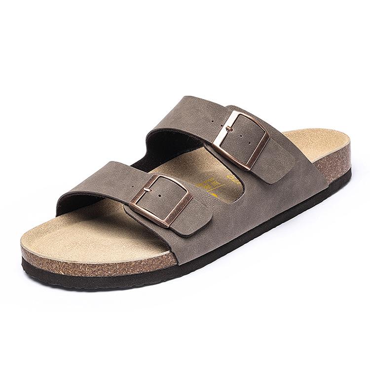 Slippers New Summer Fashion One-word Drag Couple Drag Cork Outdoor Shoes Flat Double Buckle Beach Sandals
