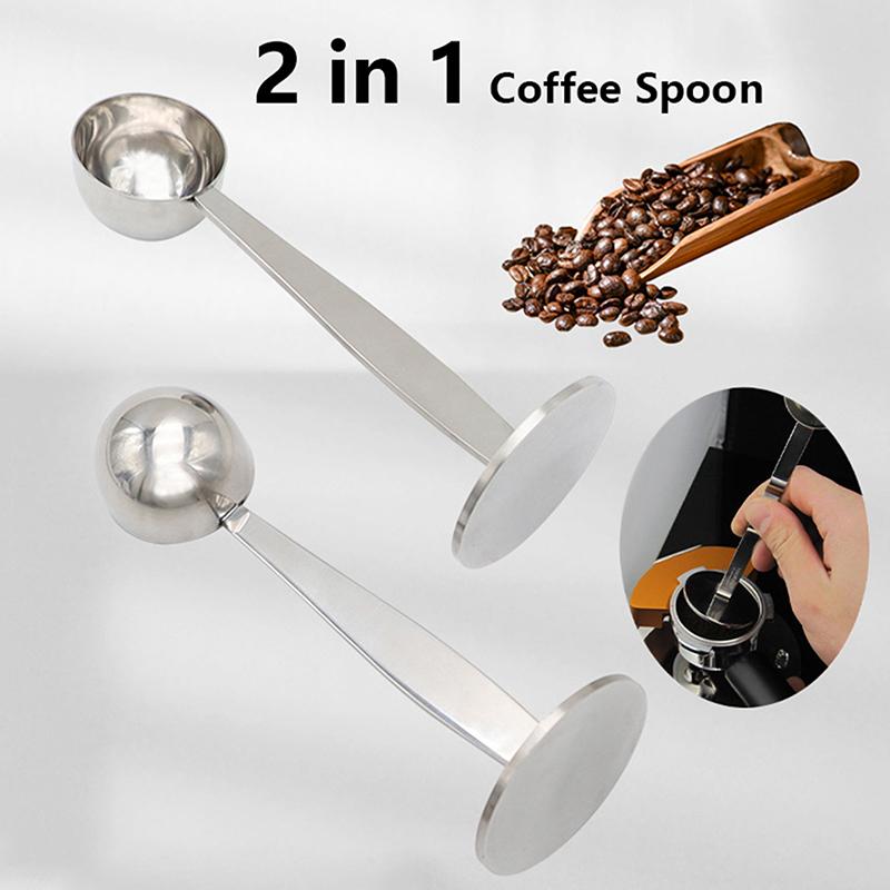 15 ml Roestvrijstalen Standaard Tamper Lepel 2 in 1 Koffieschepje Draagbaar Koffiepoeder Maatschepje Keuken Kruidenlepel Gereedschap