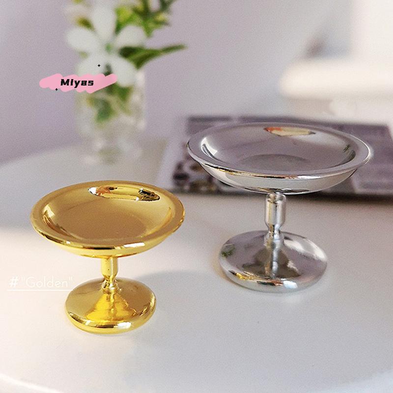 1Pc Miniature Dollhouse Metal Cake Dessert Tray Alloy Fruit Snack Tray Toy for Doll House Decoration