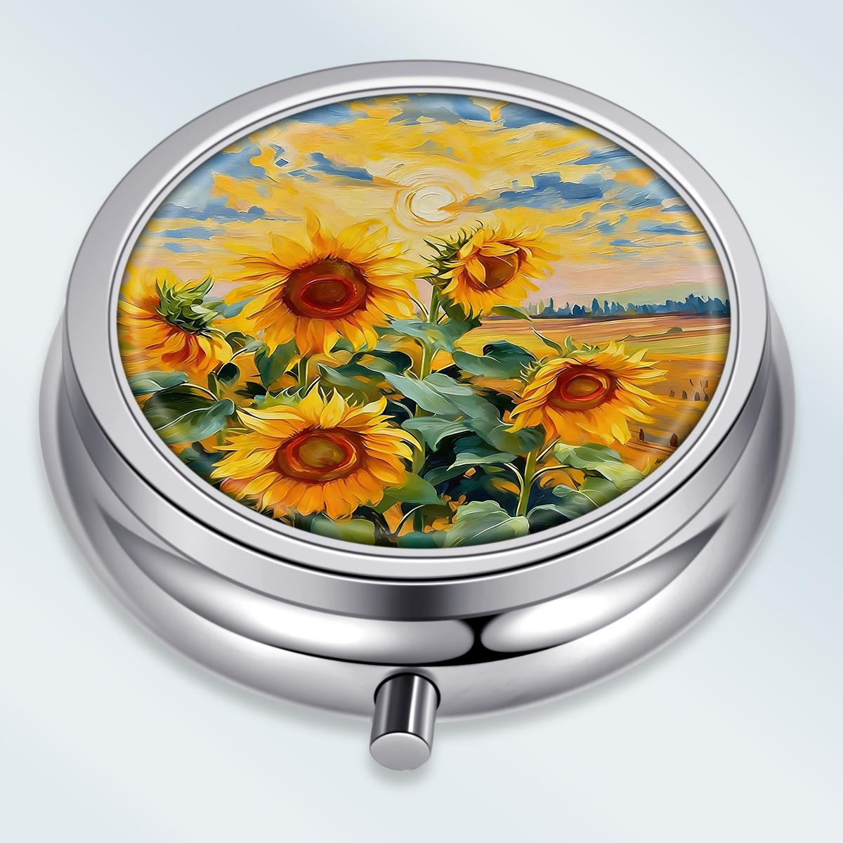 

Portable Pill Box with 3 Compartments, Mini Metal Medicine Organizer Case, Cute Printed Pill Container for Vitamins, Pills, Jewelry, Travel, Daily Use разноцветный