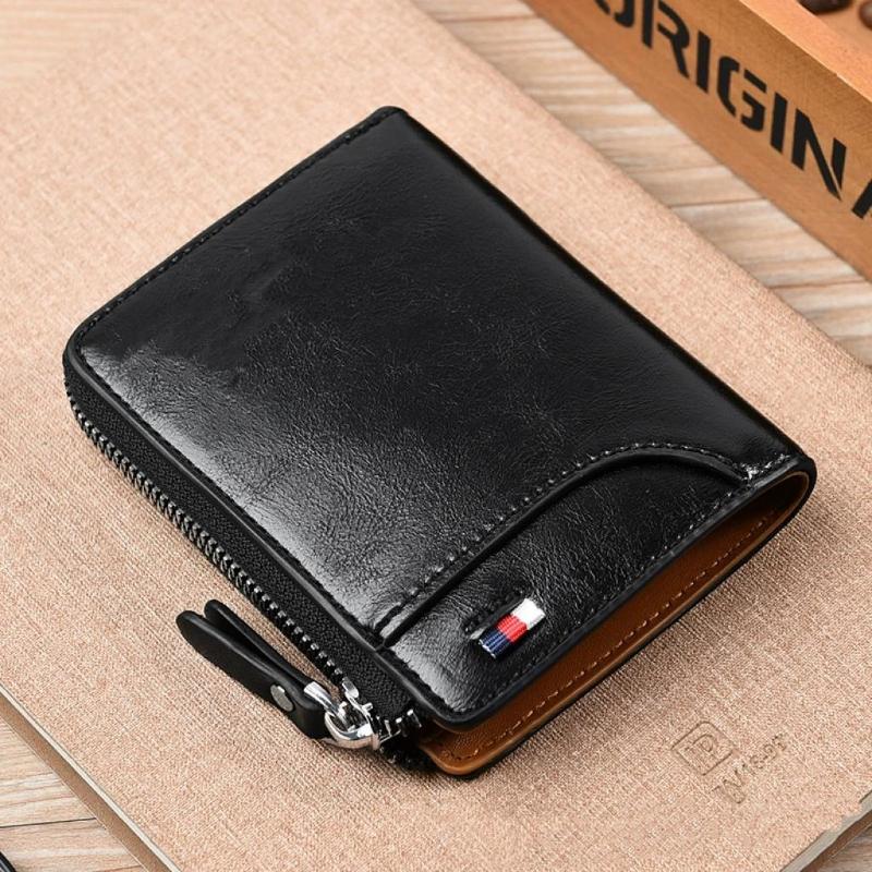 Leather Mens Wallet Business Card Holder Zipper Purse Luxury Wallets for Men RFID Protection Purses