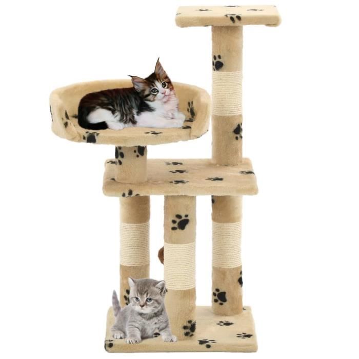 VidaXL Arbre à chat et griffoirs en sisal 65 cm Beige Motif de pattes