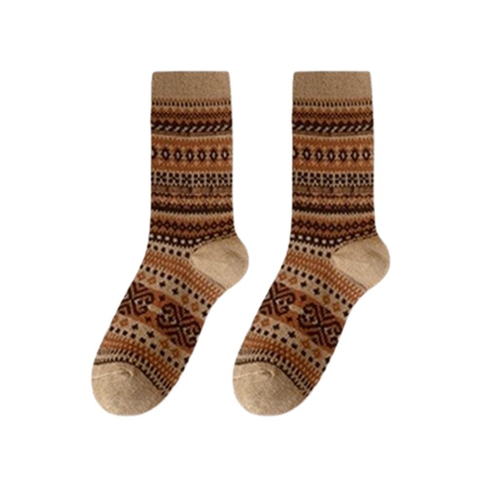 High Quality Retro Fair Isle Christmas Socks Cotton Thickened Middle Tube Socks Colour Blocking Striped Socks for Men And Women
