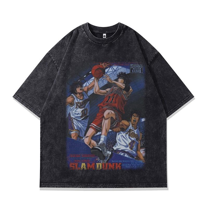 Gewaschenes Retro-Kurzarm-T-Shirt Amerikanischer Street-Trend Marke Animation Direktdruck Lockerer Unterzieher Herren