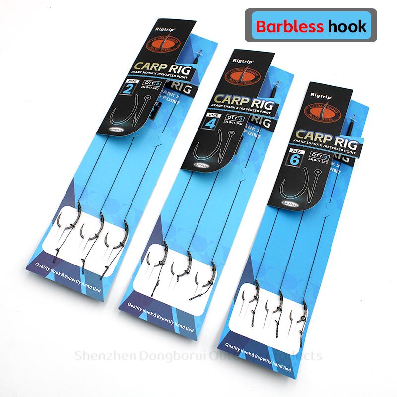 3pcs/pack Carp Fishing Blow Back Rig Barded And Barbless Hook Size 2 4 6 With Fishing Line Anti Tangle Sleeve Carp Fishing Terminal Tackle Accessories