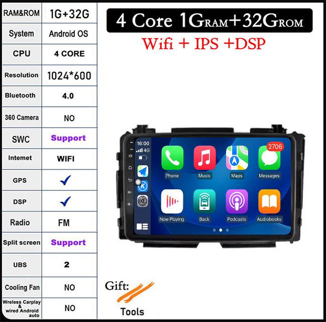 

9-дюймовый Android 14 для Honda Vezel HR-V 2015-2017, автомобильный радиоприемник, GPS-навигация, радиоплеер, мультимедийный видеостерео, авто 4G + WIFI