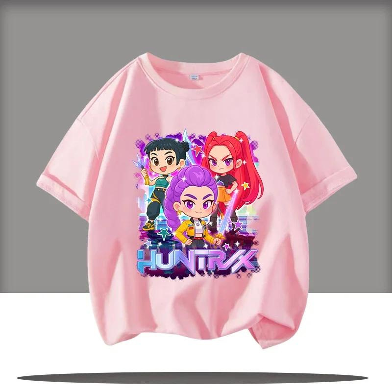 KPop Devil Hunter Cartoon Anime Peripheral Printed Children's Round Neck Fashionable Comfortable Girls' T-shirt