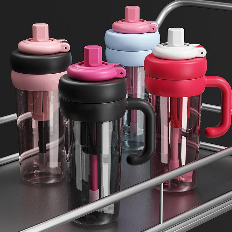 1Pc Stacked Le Large-capacity Straw Cross-border Plastic Transparent Lifting Rope 820ml Accompanying Cup Fitness Sports Kettle Gift