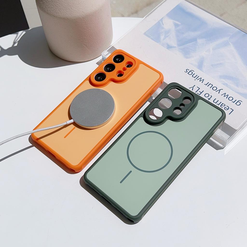 Matte Lens Protect Magnetic Phone Case For Samsung S26 S25 S24 S23 Ultra S26Plus For Magsafe Wireless Charge Skin Cover