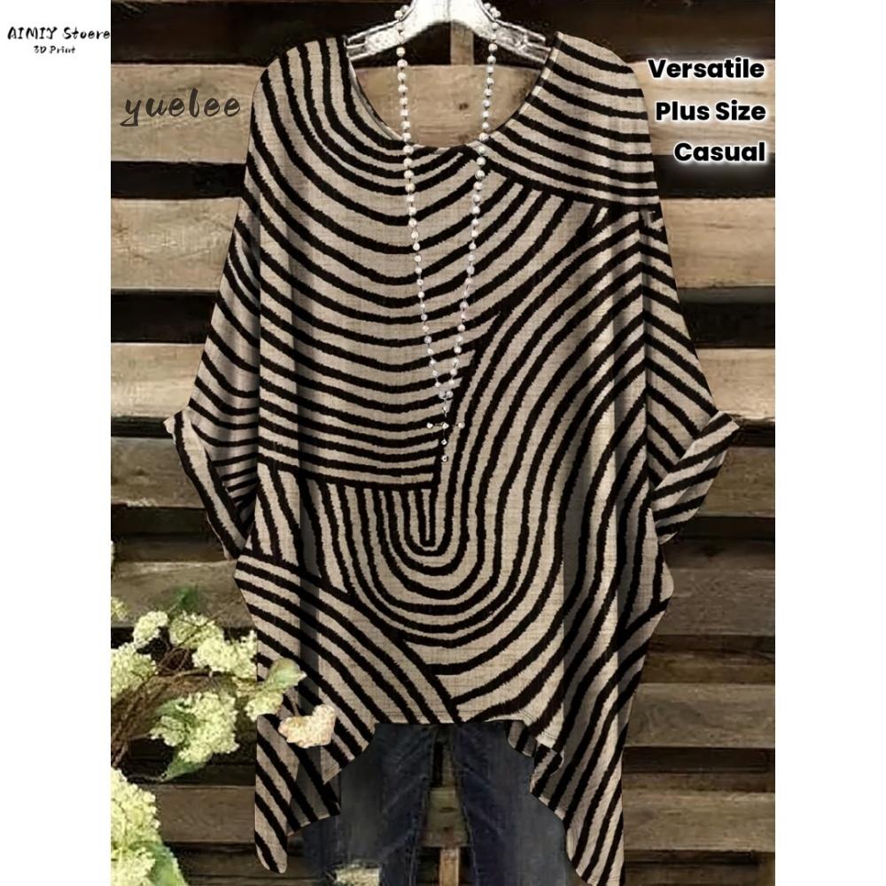 T-shirt Elegante Bohemien da Donna Stampa Notte Stellata Bianco Pois su Tutta la Superficie Orlo Asimmetrico Scollo a O Moda Casual Donna Abbigliamento Y2k