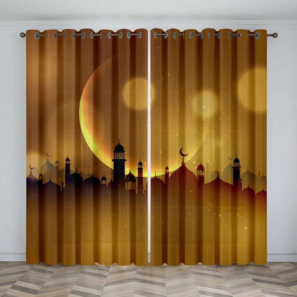 Islamic Traditional Festivals Eid Decorative Curtains 2 Panel Deluxe Living Room Bedroom Window Decorative Curtains