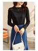 Women's Retro Beaded Black Mesh Long Sleeve Slimming Top - 2023 Spring/Autumn Collection