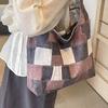Large Checkered Canvas Tote Bag With Retro White Brown And Plaid Pink Design Street Style Chic