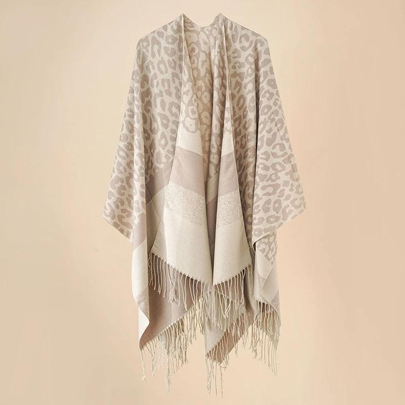 Fashion Elegant Women Scarf Autumn Winter Leopard Tassel Poncho Wrap Blanket Capa Para Mujer Pashmina Femme Shawl