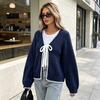 New European and American Women's Clothing Autumn and Winter Knitted Cardigan Lace-up Sweater Solid Color Loose Long-sleeved Top Jacket