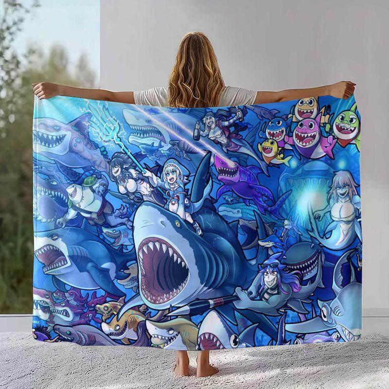 Gawr Gura Hololive English Cute Cartoon Flannel Blanket,Ultra Soft Warm Plush Throw for Home Bedroom Bed Sofa Cover Picnic gift
