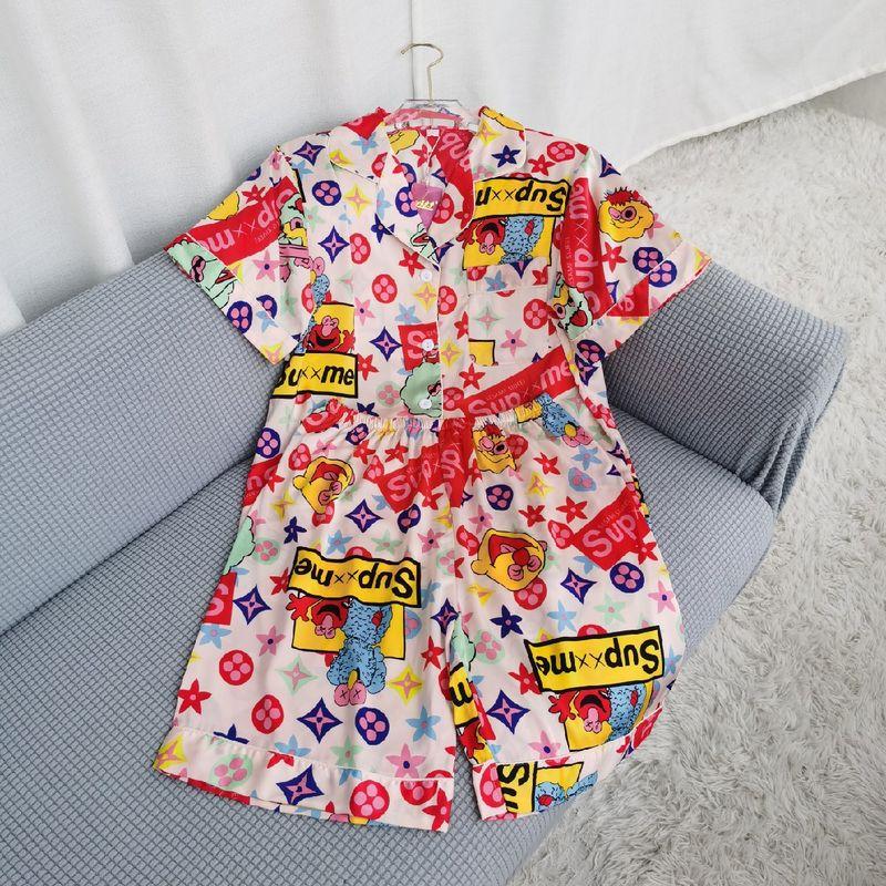 

Internet Hot Silk Pajamas Women s Short Sleeve Shorts Thin Silk Home Wear Loose Ladies Two-Piece Set Color XL