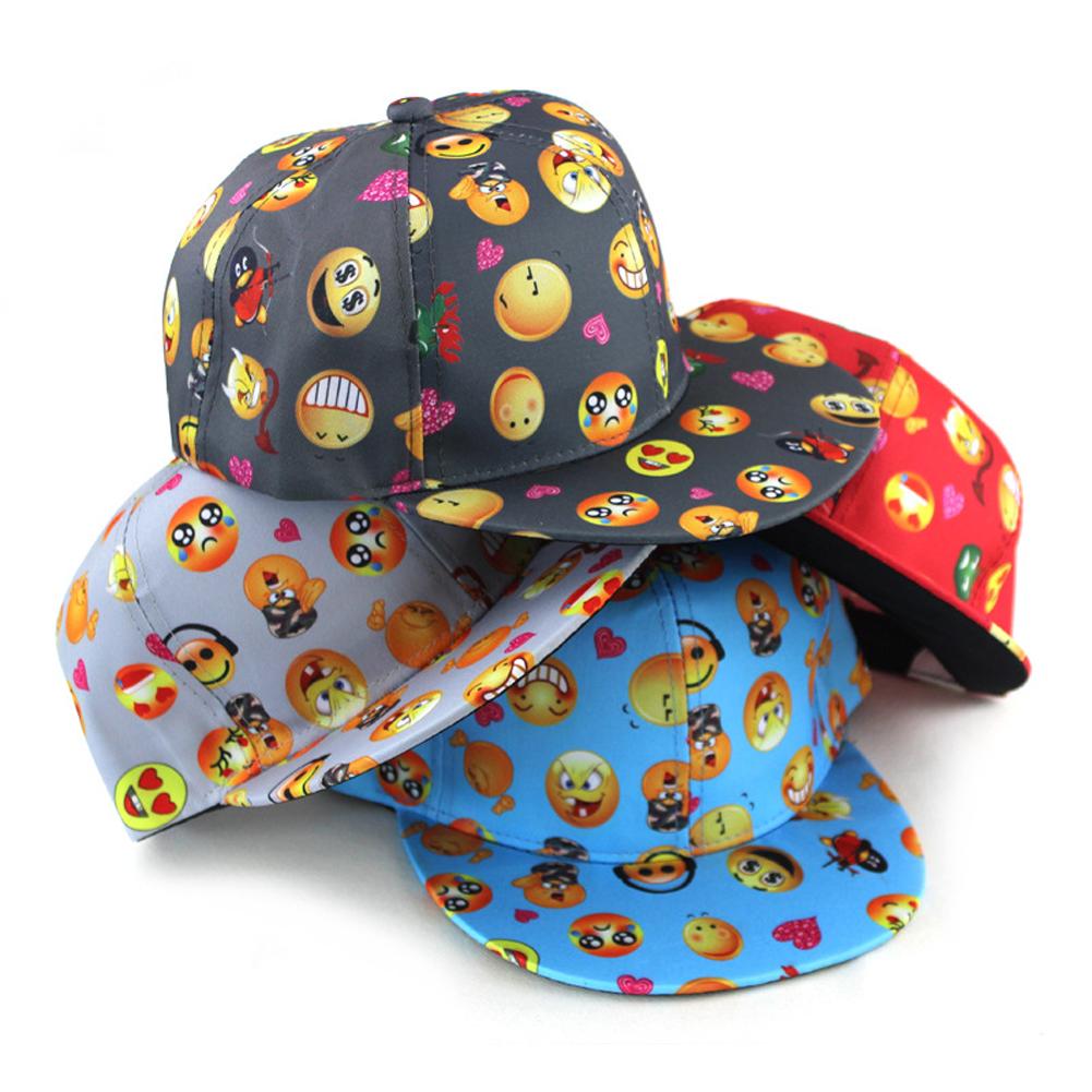 All-Season Cute Kid's Flat-Eave Sun Hat with Creative Facial Expression Hiphop Baseball Cap Outdoor Sunbonnet
