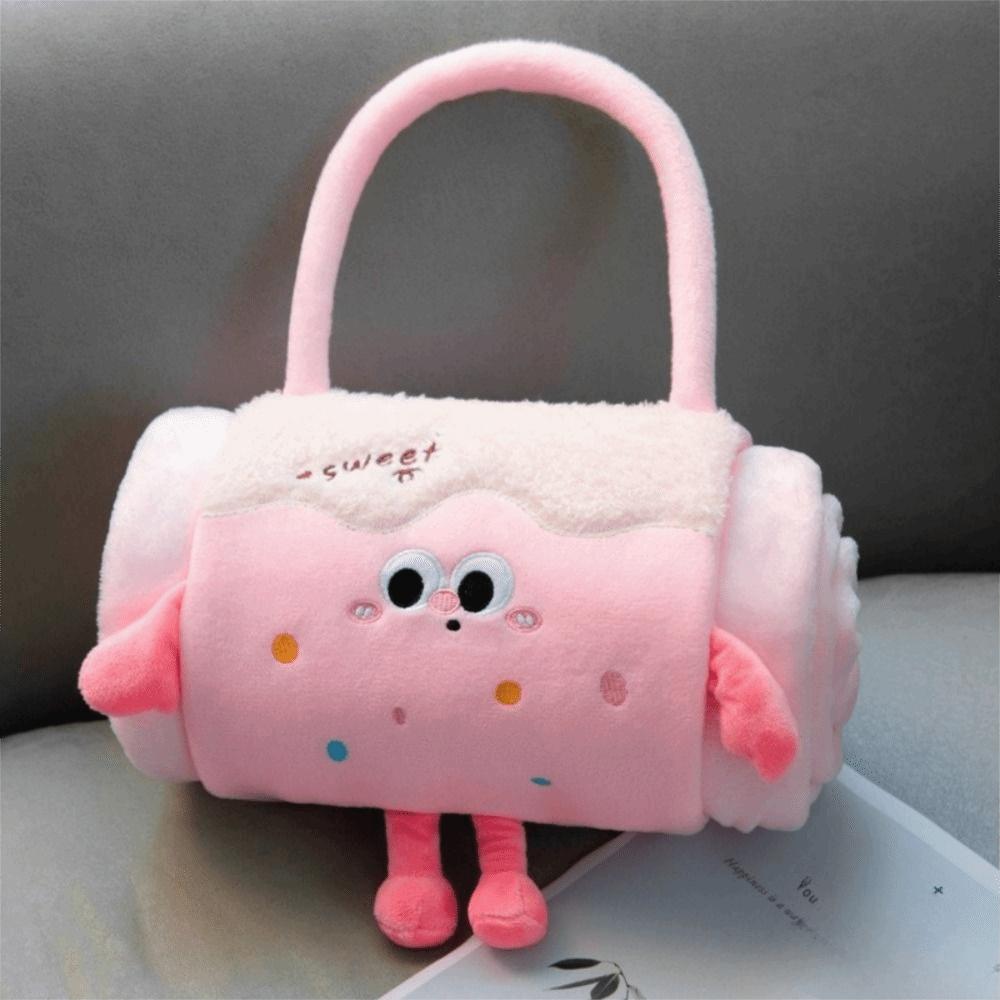 Cozy 2 In 1 Foldable Roll Blanket Warm Plush Air Conditioning Blanket Handheld Cartoon Nap Blanket Lunch Break