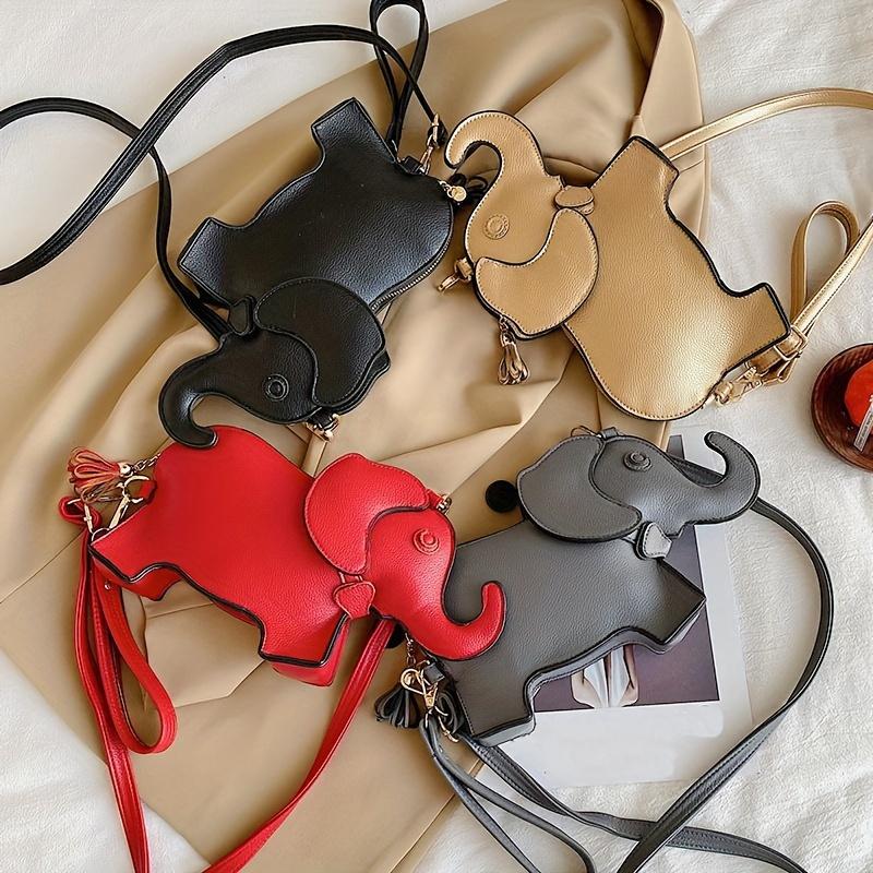 Elephant Crossbody Messenger Bag, Casual Animal Theme, Adjustable Strap, Zipper Closure, Polyester Lining, Solid Color