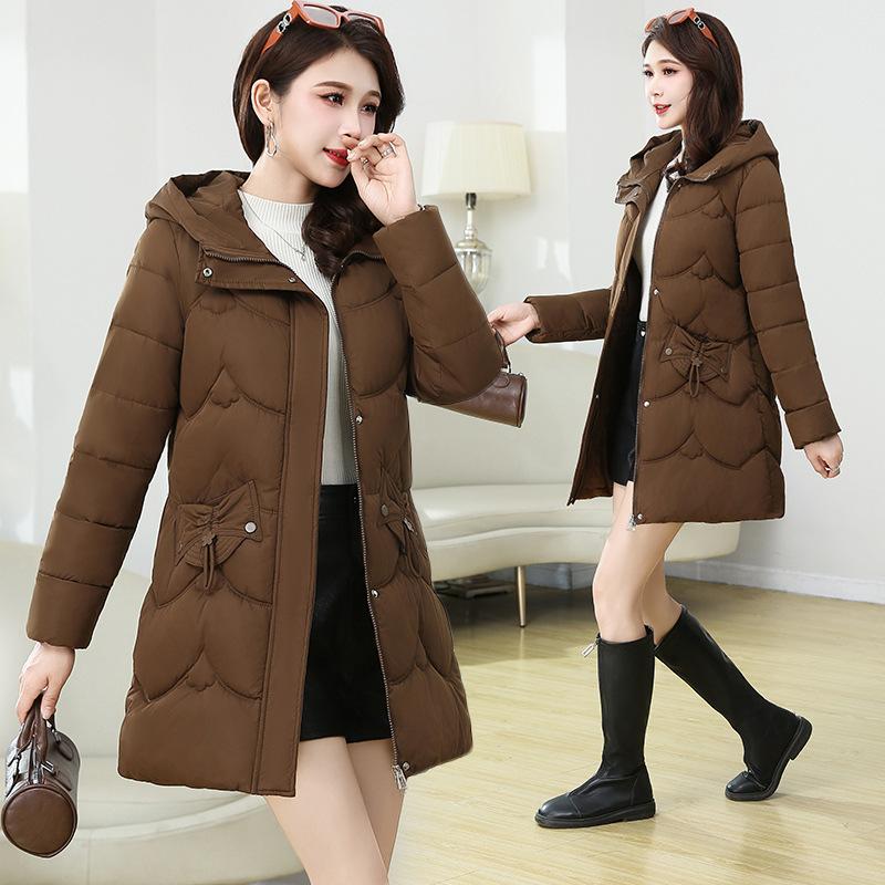 Down Cotton Jacket Women's Mid-length Model 2025 New Winter Korean Version Slim and Thickened Warm Hooded Jacket Cotton Jacket