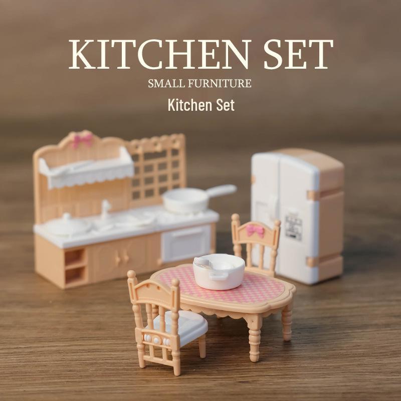 Mini Dollhouse Accessories: Bedroom & Kitchen Play Furniture Set