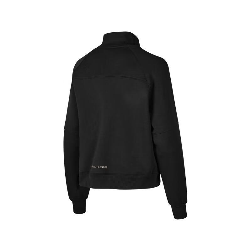 Skechers Solid Color Half-Zip Stand Collar Loose Knit Casual Sports Sweatshirt Women sweatshirt Carbon-Black P124W005-0018