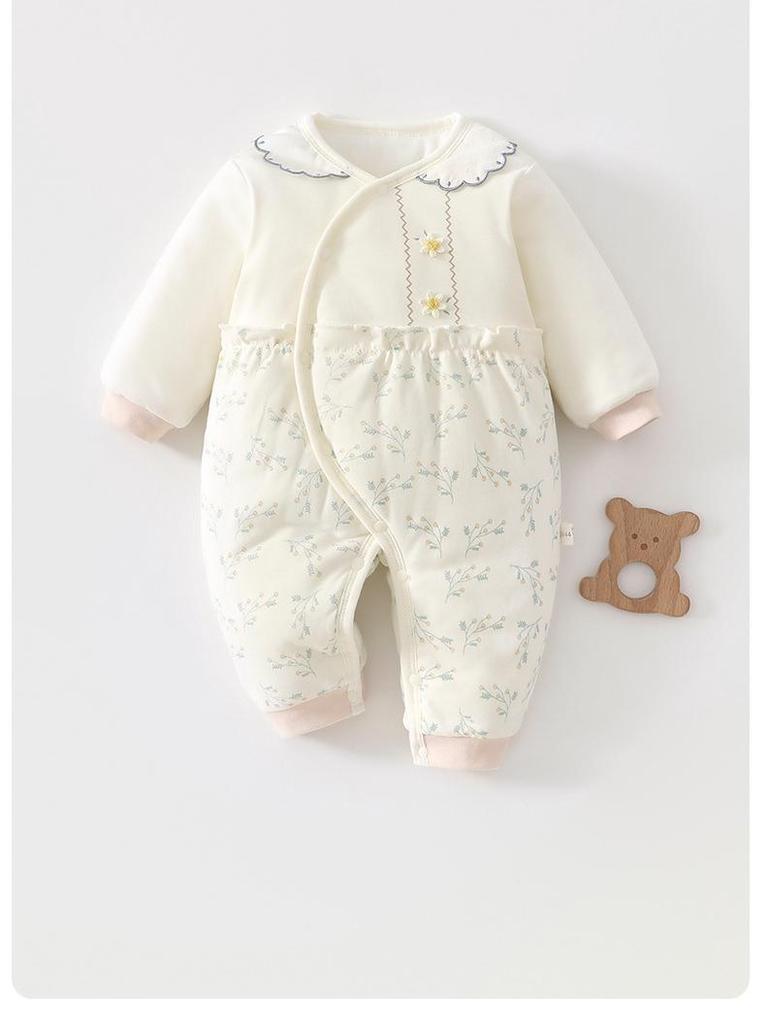Autumn/Winter Baby Girl Cotton Jumpsuit - Thick, Warm Newborn Romper