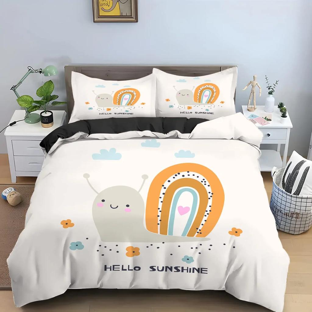 Colourful Snail Duvet Cover Set Cute Kawaii Animal Polyester Bedding Set Comforter Cover King Queen Size For Kids Boys Girls