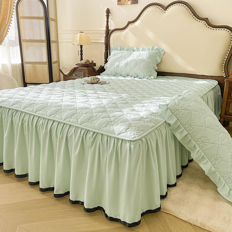 Solid Color Bed Skirt Simple Style Bed Linen with Elastic Band Home Bed Cover Soft Bedspread faldones de cama (No Pillowcase)