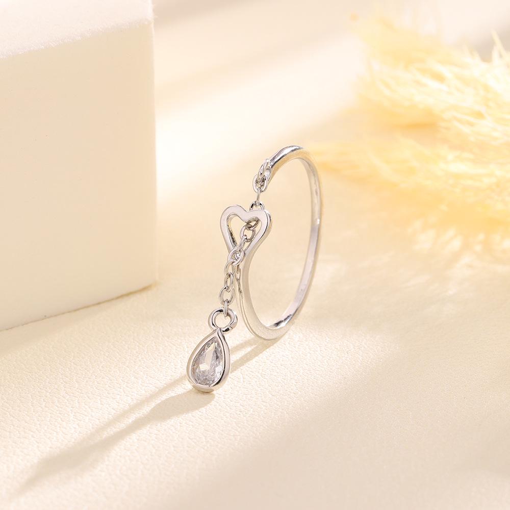 Korean Style Rhinestone Raindrop Open Ring for Women