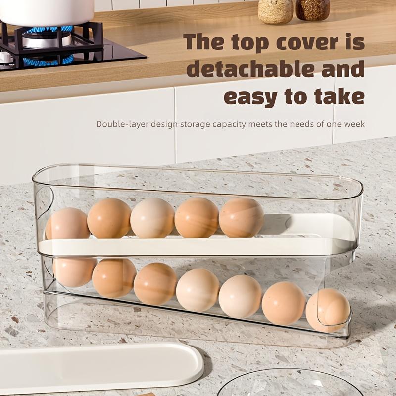 1pcs Refrigerator Egg Storage Box Rolling Kitchen Container Eggs Rolling Rack Large Capacity Refrigerator Egg Organizer Holder