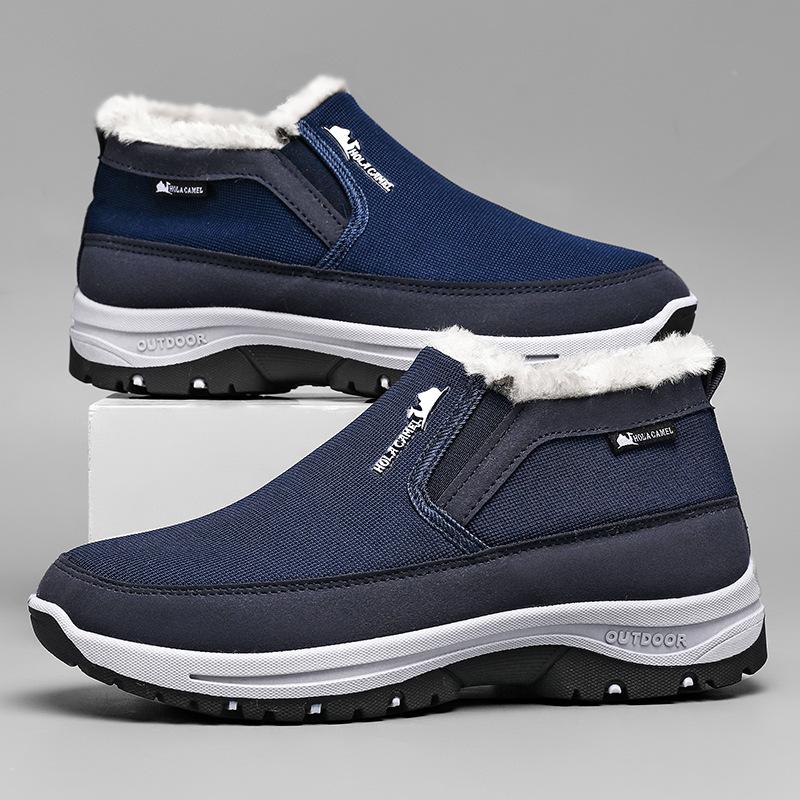 Мужские зимние ботинки большого размера 46 Нескользящие флисовые и утепленные зимние ботинки Теплые хлопковые ботинки Нескользящая спортивная обувь 41 темно-синий 2660₽