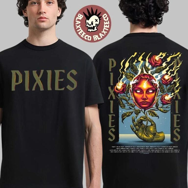 Pixies Europe And UK Tour 2026 Merch Poster Flaming Roses Art With Dates Shirt 3XL