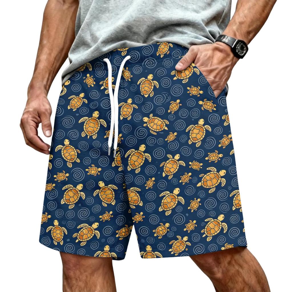 Men's Hawaiian Drawstring Elastic Waist Mesh Shorts for Summer Beach Vacation