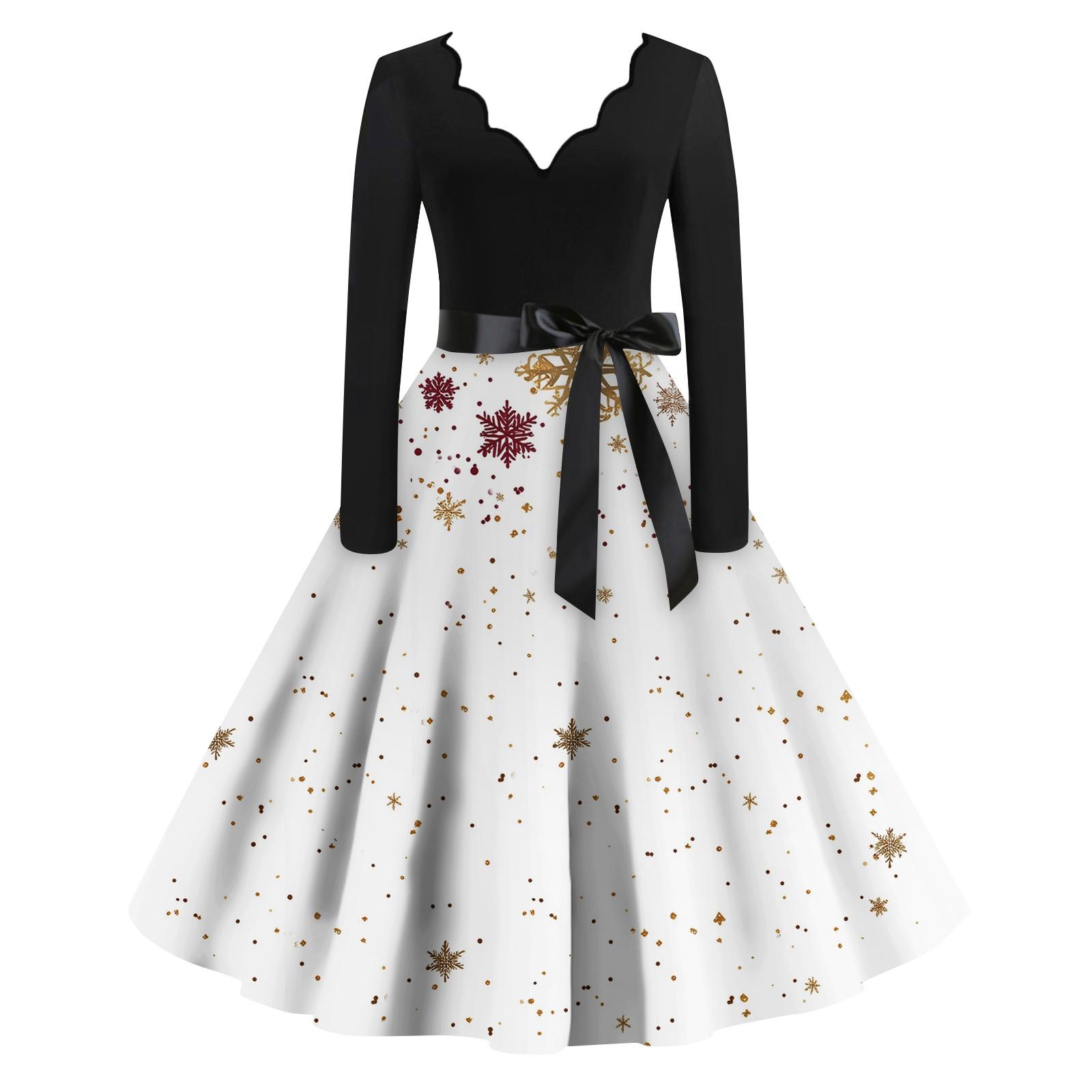 

Женские повседневные модные длинные платья с рождественским графическим принтом и длинными рукавами в винтажном стиле XL