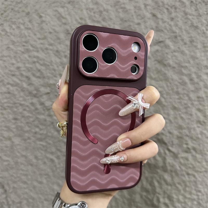 Drop-Proof Wave Pattern Magnetic iPhone Case with Lanyard Hole - Compatible with iPhone 11, 14, 15, 16 Pro Max, 17
