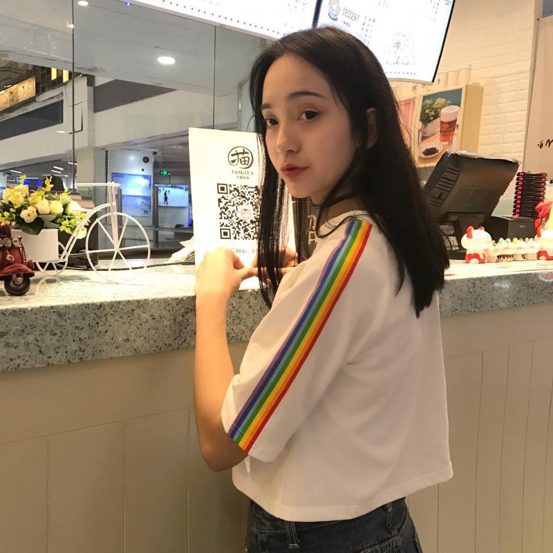 New Summer Korean Version Loose High Waist Short-sleeved T-shirt for Female Students Printed Short Navel Top for Women