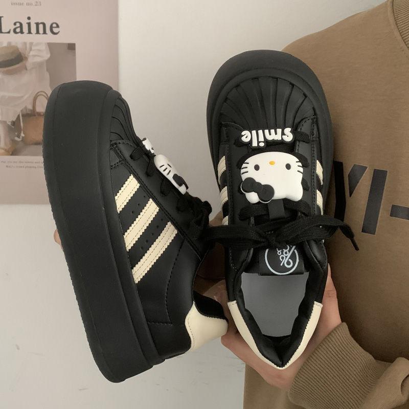 Fashion niche shell head black big head bread shoes women's platform new casual sports board shoes