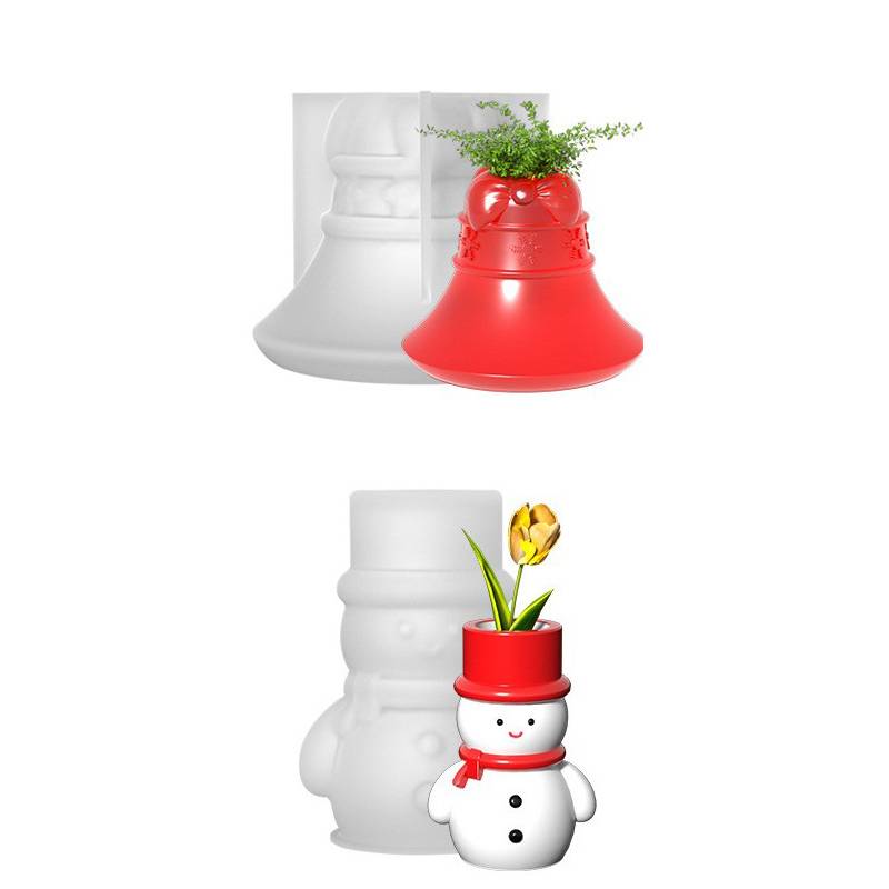 2Pcs Christmas Silicone Candlestick Mold Snowman Elk Craft Mould for Home Decor Christmas Bell Candle Holder Concrete Gypsum Pla