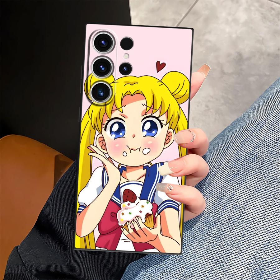 

Sailor Moon Tsukino Usagi Black Soft Phone Cover Case for Samsung Galaxy S9 S10 S20 S21 FE S25 Edge Note 8 9 10 20 Ultra S24 Galaxy S10+