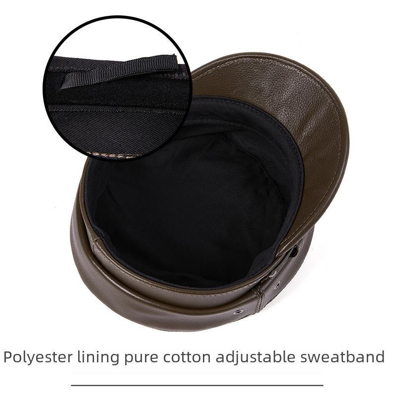 Unisex Kapitänsmütze aus echtem Leder: Deutsche Baskenmütze für Harley-Retro-Punk-Motorräder.