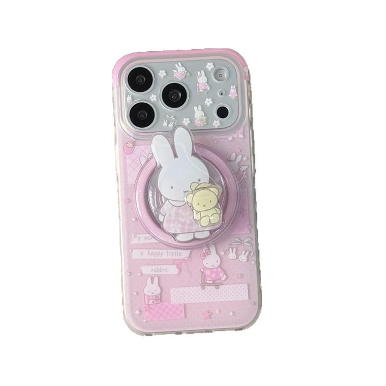 Polka Dot Bear Rabbit Magnetic Stand Case for iPhone 17 Pro Max / 16 / 15 / 14 - Girly Design