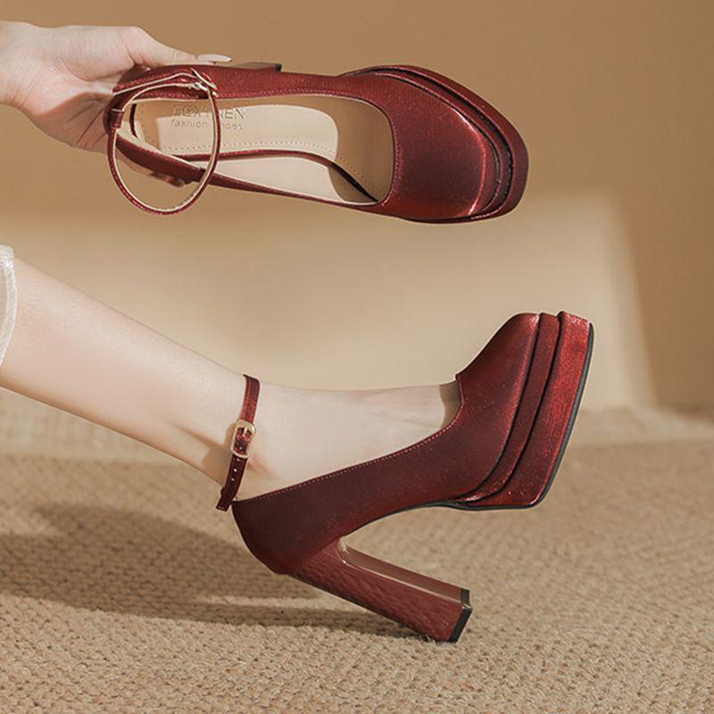 

Белые атласные туфли на платформе для невесты, в стиле Мэри Джейн с круглым носком и массивным каблуком для женщин, удобные свадебные туфли. 37 бордовый