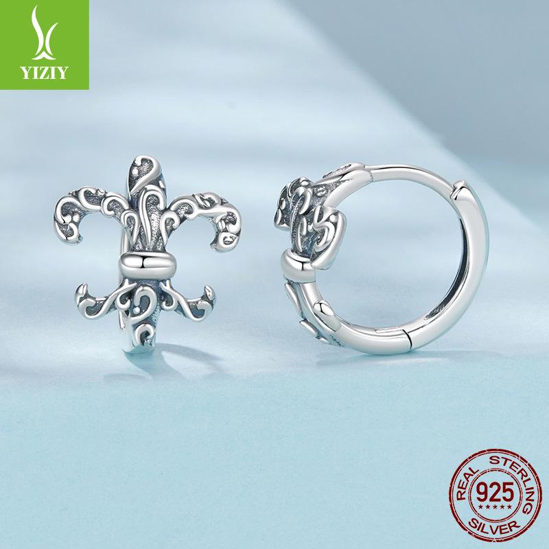 S925 Sterling Silver Classic Retro Iris Ear Buckle Women'S Personalized Pattern Earrings Earrings For Girlfriend