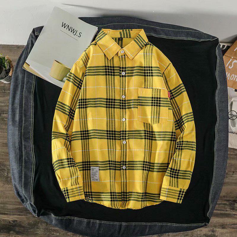 Men's Plaid Long Sleeve Shirt: Spring/Autumn Student Loose-Fit Button-Down Jacket - Hong Kong & Korean Style Trend