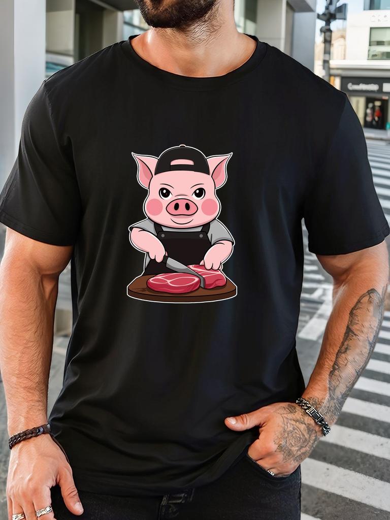 Pig Butcher Cutting Steak Graphic Unisexs Crew Neck Short Sleeve Tee Soft Summer Streetwear Top For Unisex Daily Outdoor Casual Wear