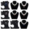 Luxury Pearl Multilayer Necklace Imitation Choker Necklace Set Rhinestone Necklace Earrings  Girls