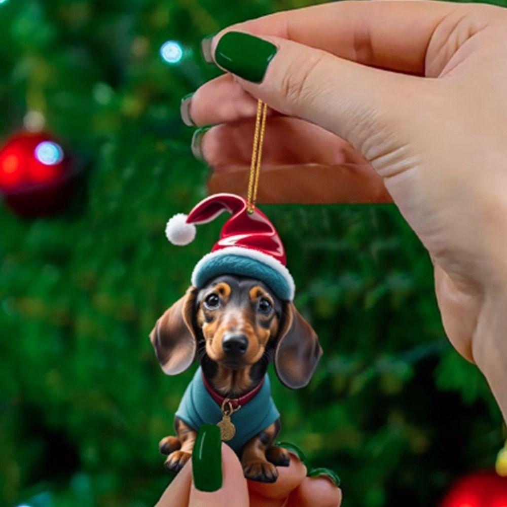 

2D Christmas Ornaments Acrylic Dog Car Hanging Decorative Gifts Christmas Tree Pendant Halloween 16