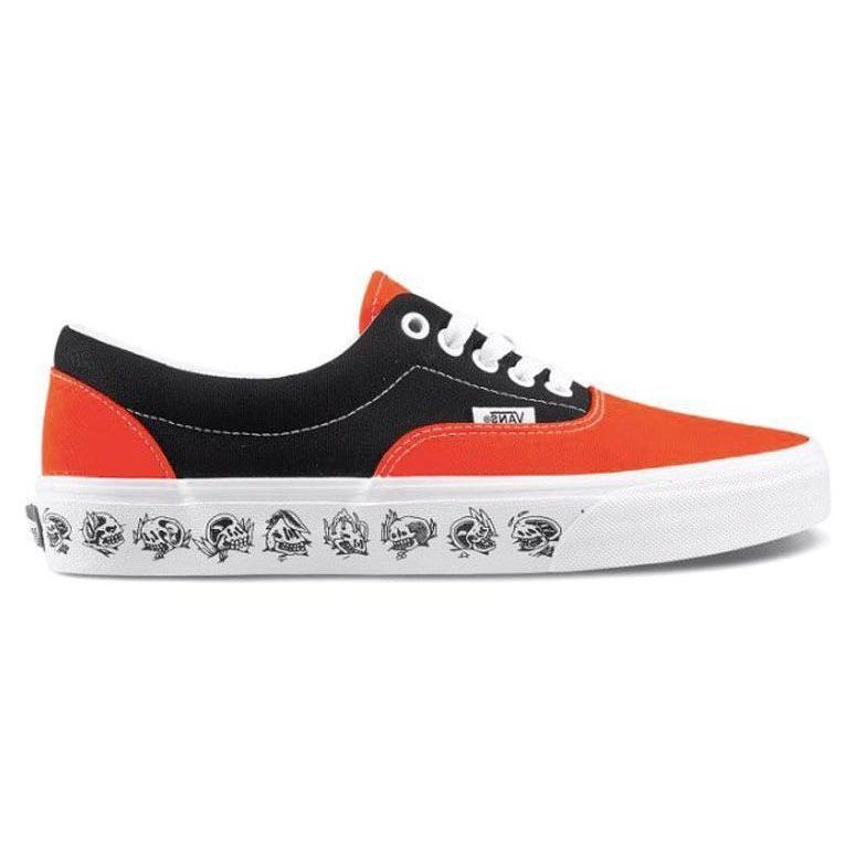Vans Era Skull Print Retro Casual Low-Top Canvas Shoes Unisex Sneakers Black Orange VN0A38FRT5M